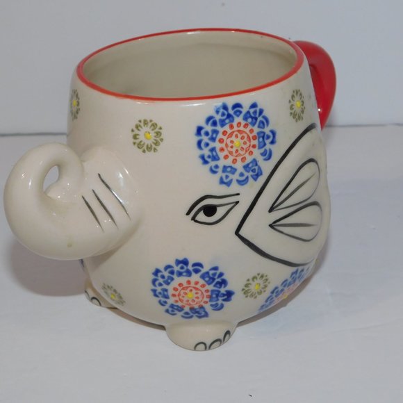 Yokohama studio Hand painted Figural White Blue Red  Elephant Mug 16 oz - Picture 5 of 9